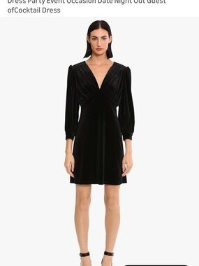 Donna Morgan Black Velvet V-Neck Long Sleeve Cocktail Dress NWT L